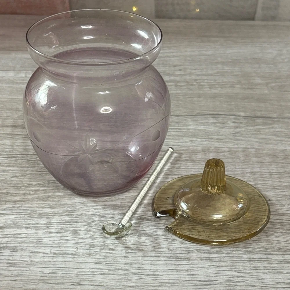 Pink and Gold Glass Jar with Lid & spoon